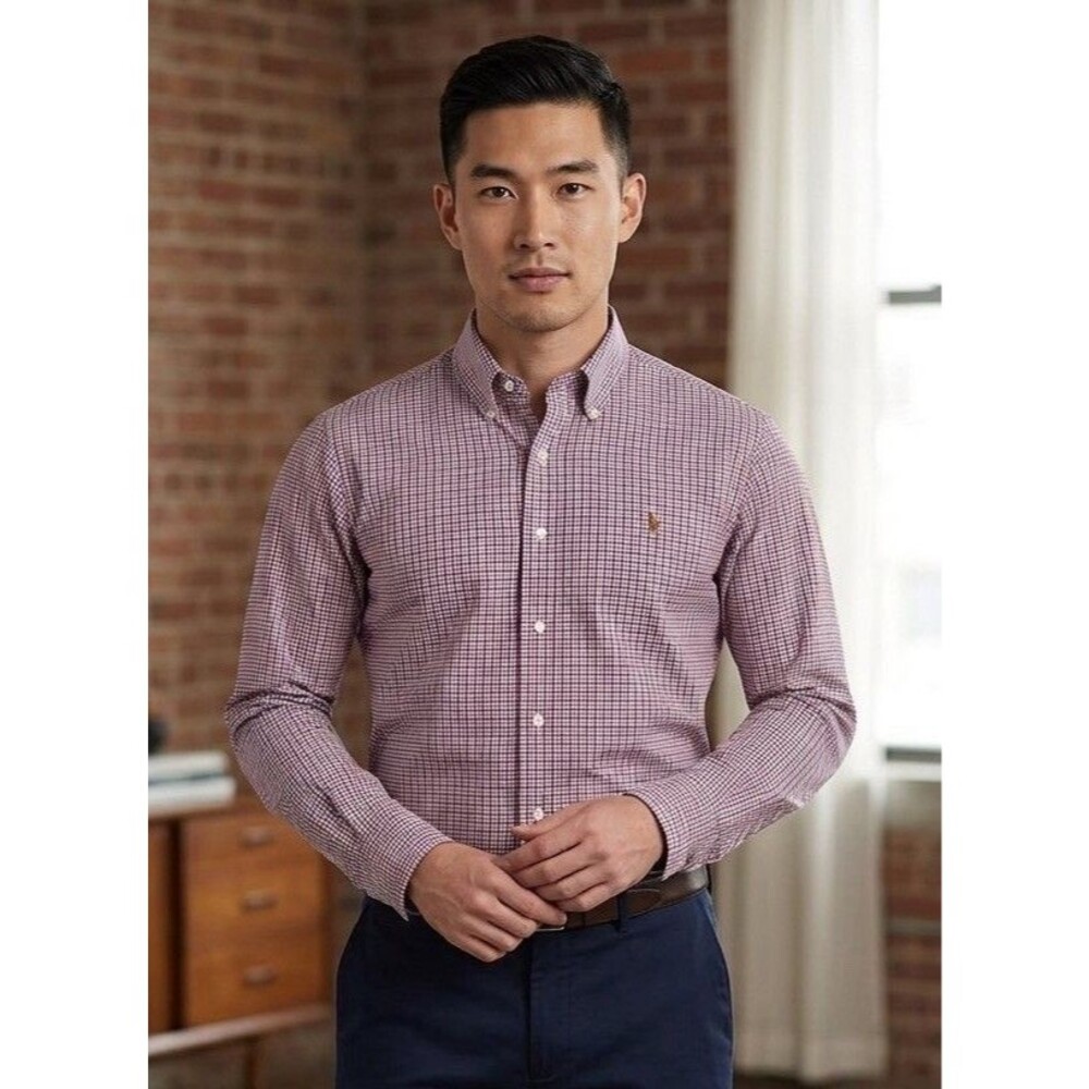 Ralph Lauren Men’s Red, White, And Blue Gingham Button Down Size Large